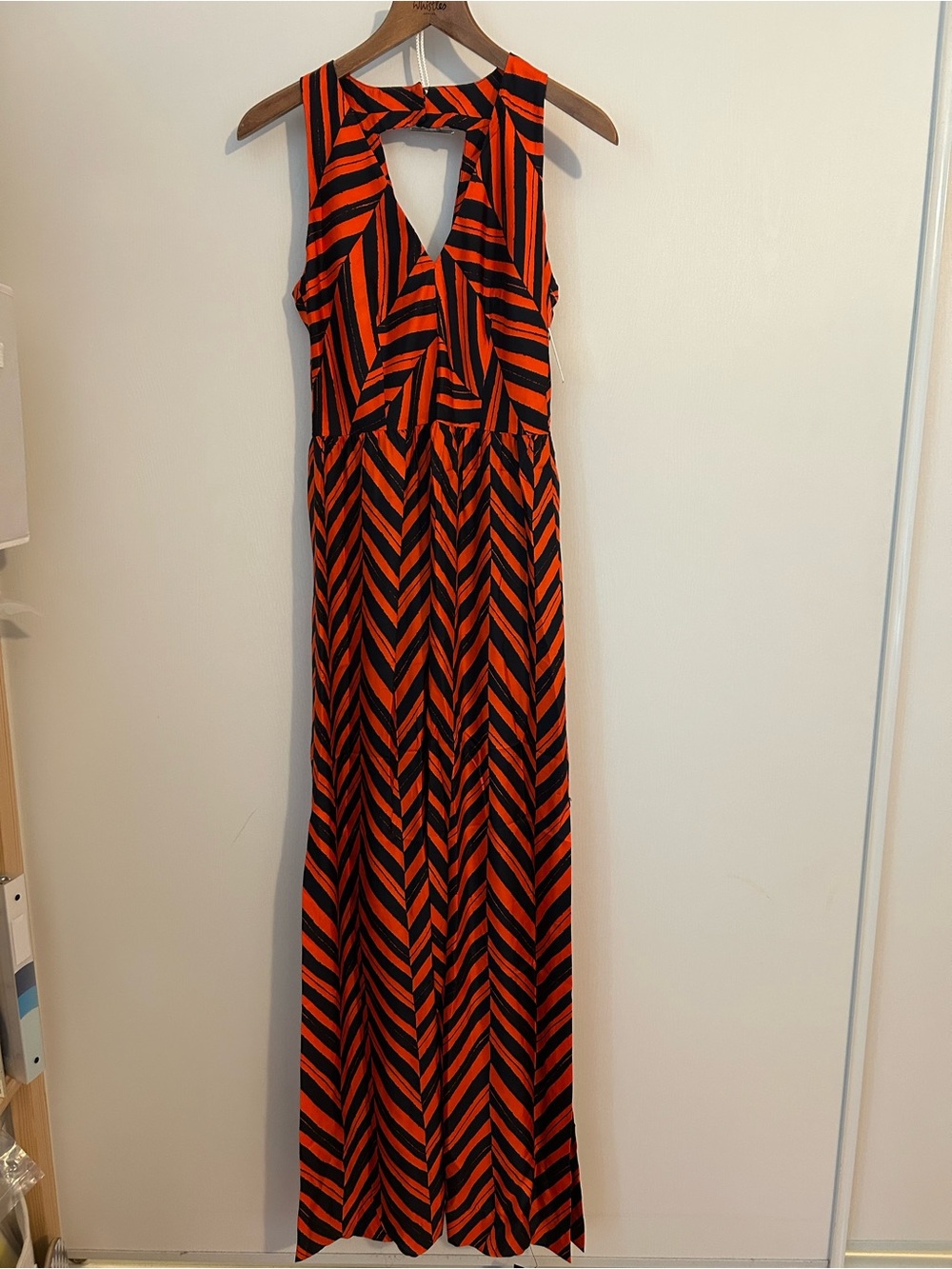 Milly Orange and Black Chevron Keyhole Maxi Dress